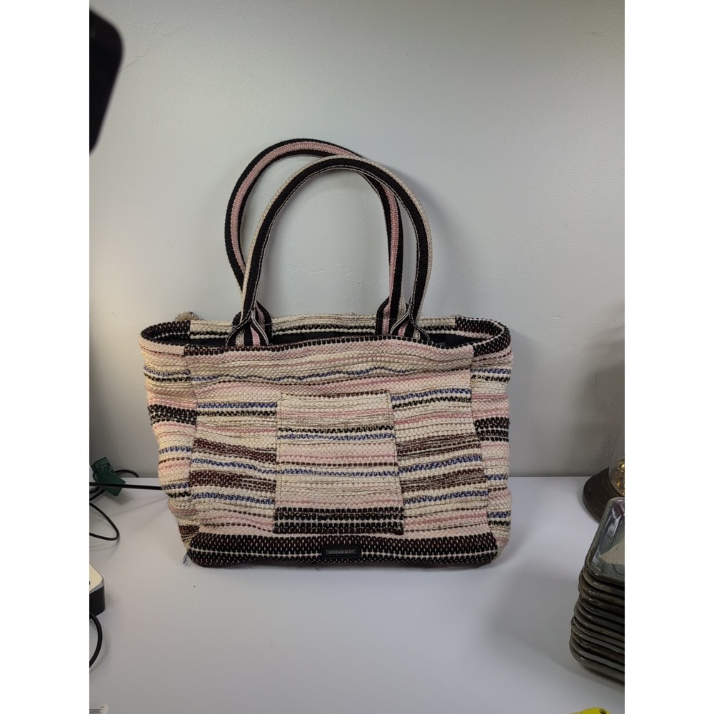 Rebecca Minkoff Multicolor Stripes Woven Tote Hand Bag Purse